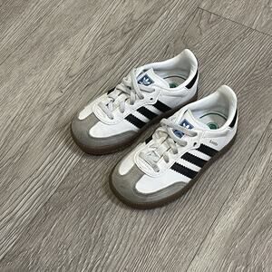 Adidas Samba Kids Sneakers 6K Leather White Black Lace Up